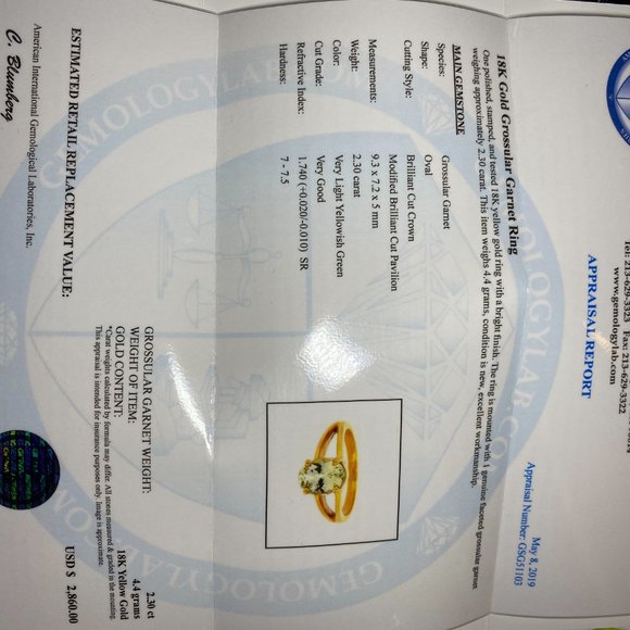 Certified Grossular 2.30ct Solid 18K Gold Ring - Picture 7 of 7